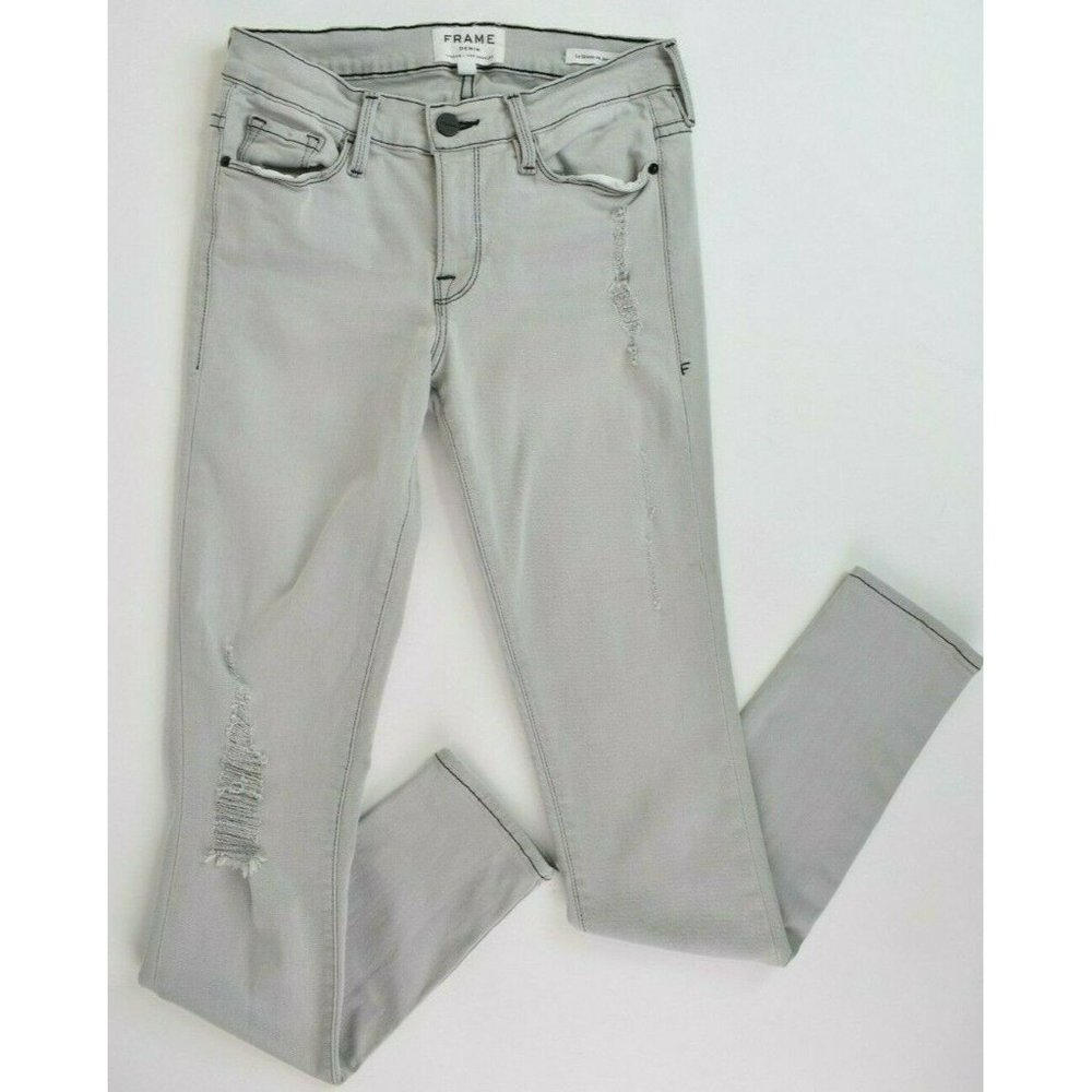 Frame Le Skinny de Jeanne Jeans Womens 27 x 29 Rip Gray Grey Distressed Stretch